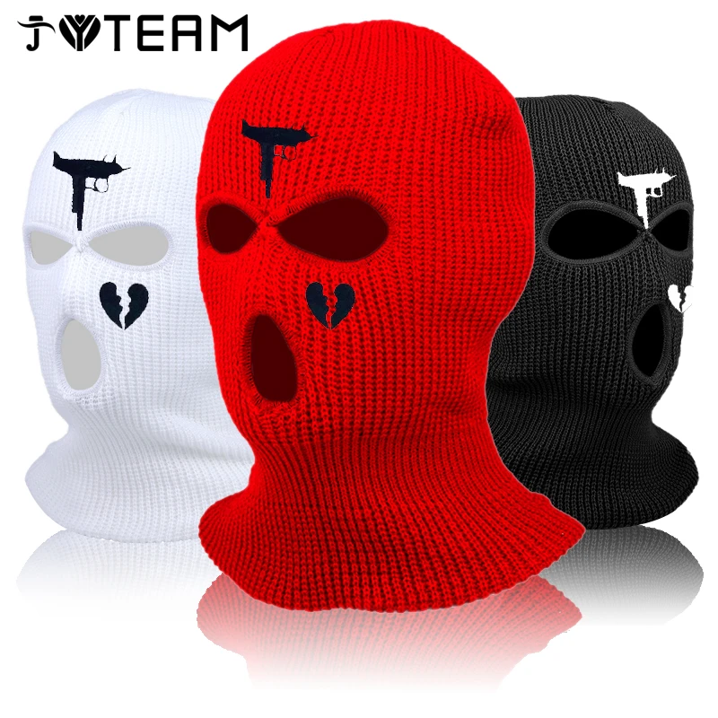 3 Hole Heart Ski Mask Balaclava with Fashionable Design Thermal Knitted Ski Mask for Men and Women for Outdoor Sports mens skully