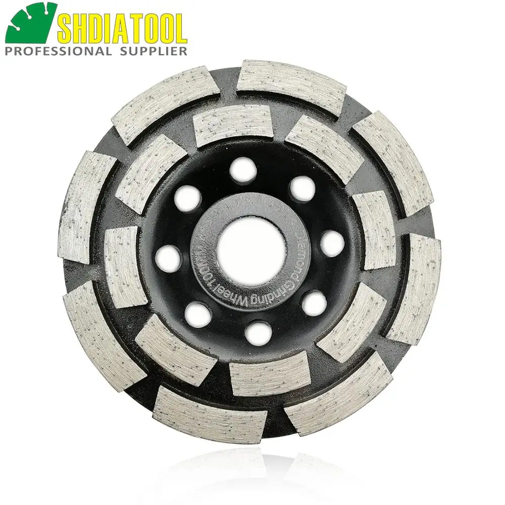 SHDIATOOL 4"/100MM Diamond Double Row Grinding Cup Wheel Concrete Granite Marble Grinding Disc Bore 22.23mm with reducer washer