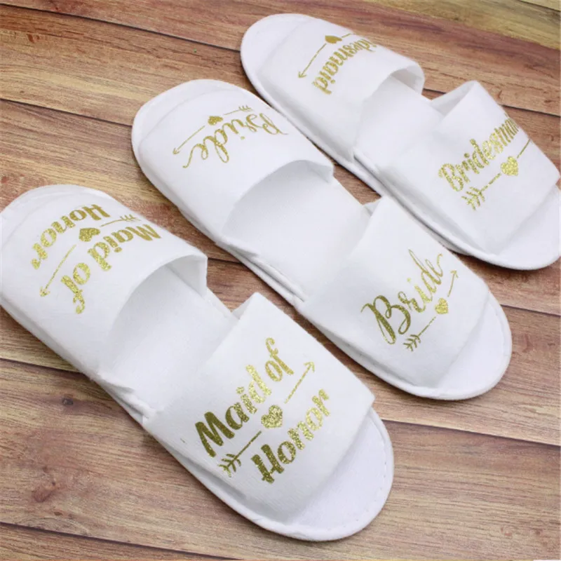1 pair Bridal Shower Wedding decoration Bridesmaid Bride Spa Soft Slippers for Hen Night Bachelorette Party Supplies Gift-C