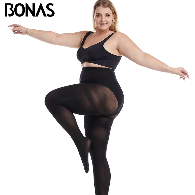 BONAS 60D колготки эластичные женские сексуальные Экстра выше размера черные чулки