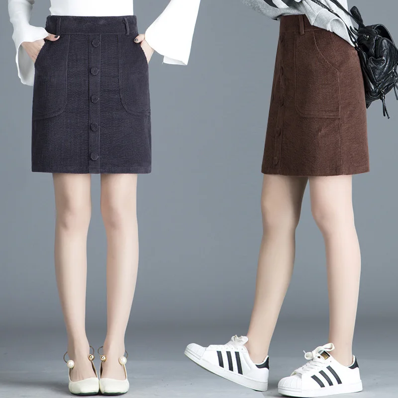 

2020 Spring And Autumn New Style Corduroy High Waist Skirt Women's Korean-style Versatile Slim Fit Skirt A- Line