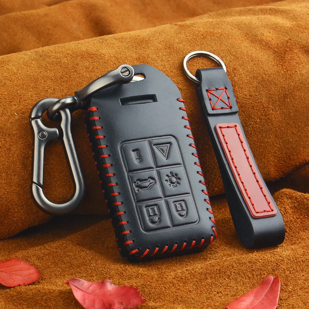 KEYYOU чехол для ключей из натуральной кожи, брелок с 6 кнопками, умный дистанционный брелок для Volvo S60 S80 V60 XC60 XC70 S60L V40 - Название цвета: Черный