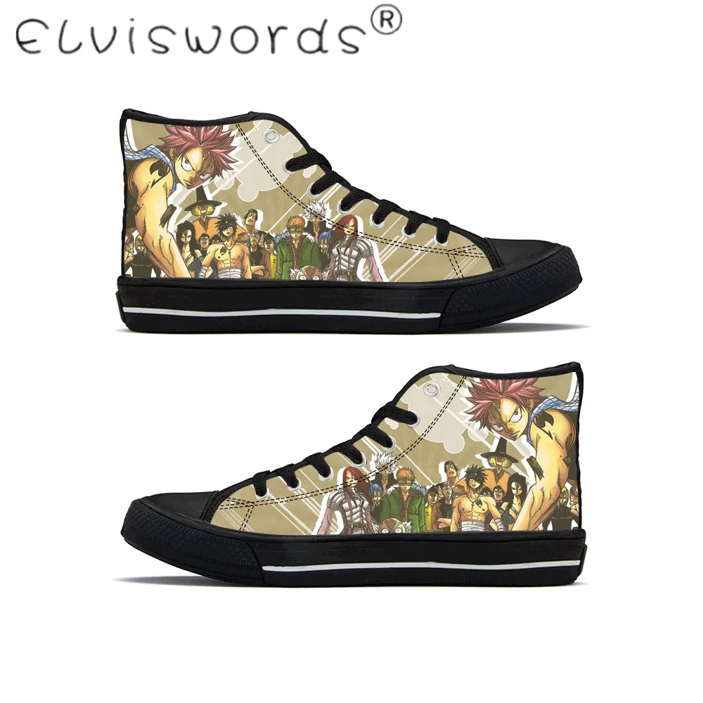 

ELVISWORDS Men Vulcanize shoes Frairy Tail Print on demand Black bottom Lace-up High Vancas Sneakers Breathable fashion shoes