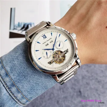 

Patek- Philippe- New Automatic Mechanical Men Watch Silver Blue Stainless Steel Transparent Sapphire Glass AAA Glide Watches 333