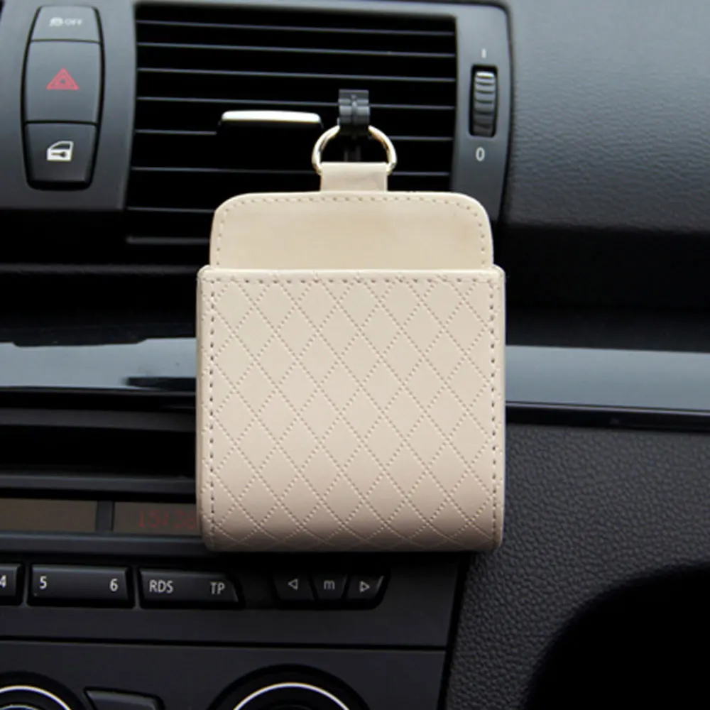 KISSCASE Luxury PU Leather Mobile Phone Case For Xiaomi Samsung iPhone Universal Car Air Outlet Storage Bag Case Accessories