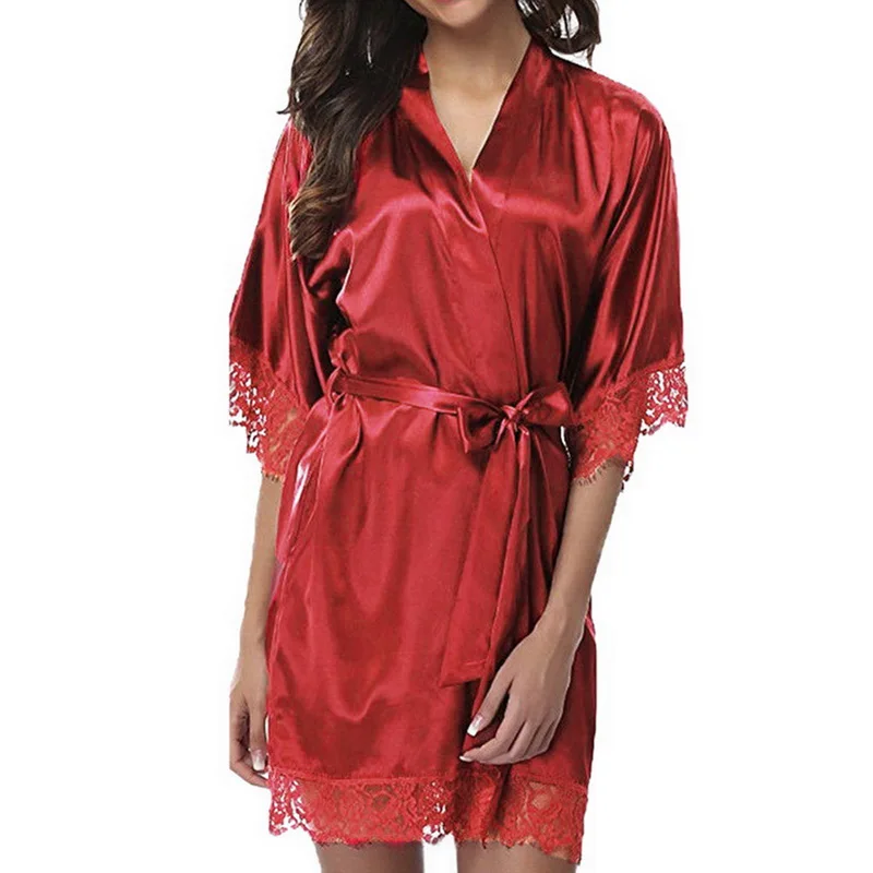 Sexy Wedding Dressing Gown Women Short Satin Bride Robe Lace Silk Kimono Bathrobe Summer Bridesmaid Nightwear Plus Size Peignoir