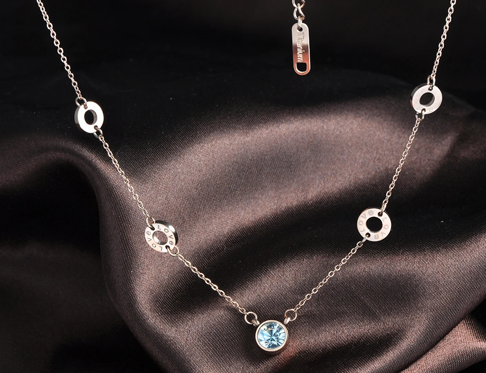 BOBOTUU Trendy Titanium Steel 5Pcs Circles Cubic Zirconia Choker Necklaces CZ Crystal Lovely Pendant Necklace For Women BN17013