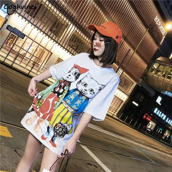 

T-shirts Women Printed Cute Long Style Korean Oversize Leisure Summer All-match Elegant Tshirt Harajuku Soft Ladies Breathable