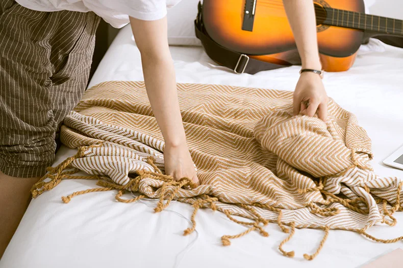Ruijing текстильное Хлопковое трикотажное одеяло с кисточками домашняя Подарочная подставка под фото держится в Северном европейском стиле