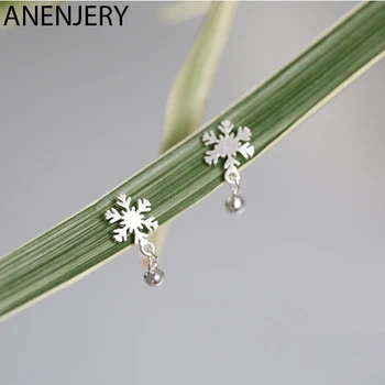 

ANENJERY Simple S925 Stamp Silver Color Snowflake Earrings For Women Girl Christmas Earrings pendientes oorbellen S-E944