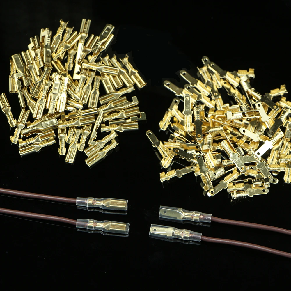 

200PCS/100Pairs Female Spade Crimp Terminals Electrical Sleeve Wire Wrap Connector for 22-16 AWG 0.5mm2-1.5mm2