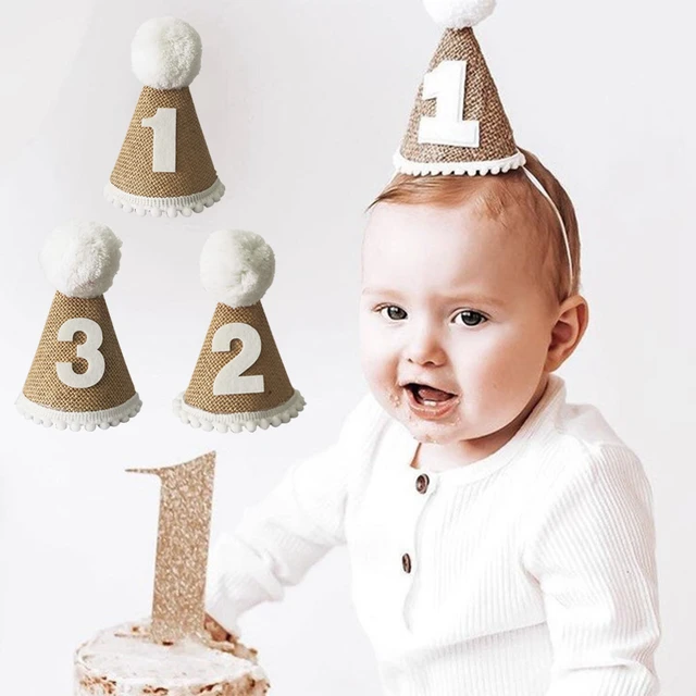 1 pièce chapeau d'anniversaire en toile de jute, bandeau bébé 1 2 3 4 5