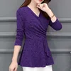 Casual Winter New Plushed and Thickened Bottom Women top Blouse Full Sleeve lace Blouse Large V-neck Purple tops Blouses Shirt ► Photo 2/6