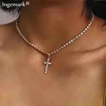 Gargantilla con colgante de Cruz de cristal de alta calidad, collar con cadena de eslabones de diamantes de imitación Vintage de Jesús, joyería cristiana para parejas