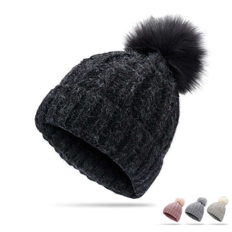 

Beanie Hat Winter Women Pom Hat Mink Fur pom pom Bonnet Hiver Woolen Women's Winter Beanie Hats Female fur ball cap