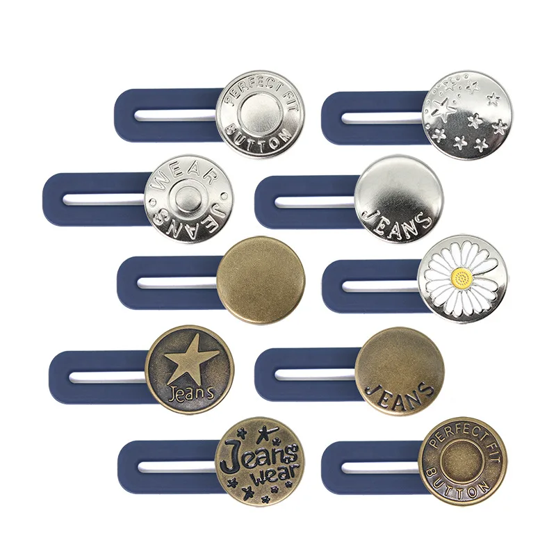 AIHOME 6PCS Vintage Metal Buttons Retractable Button Jeans Extender  Detachable Waist Buckle Sewing Accessories 