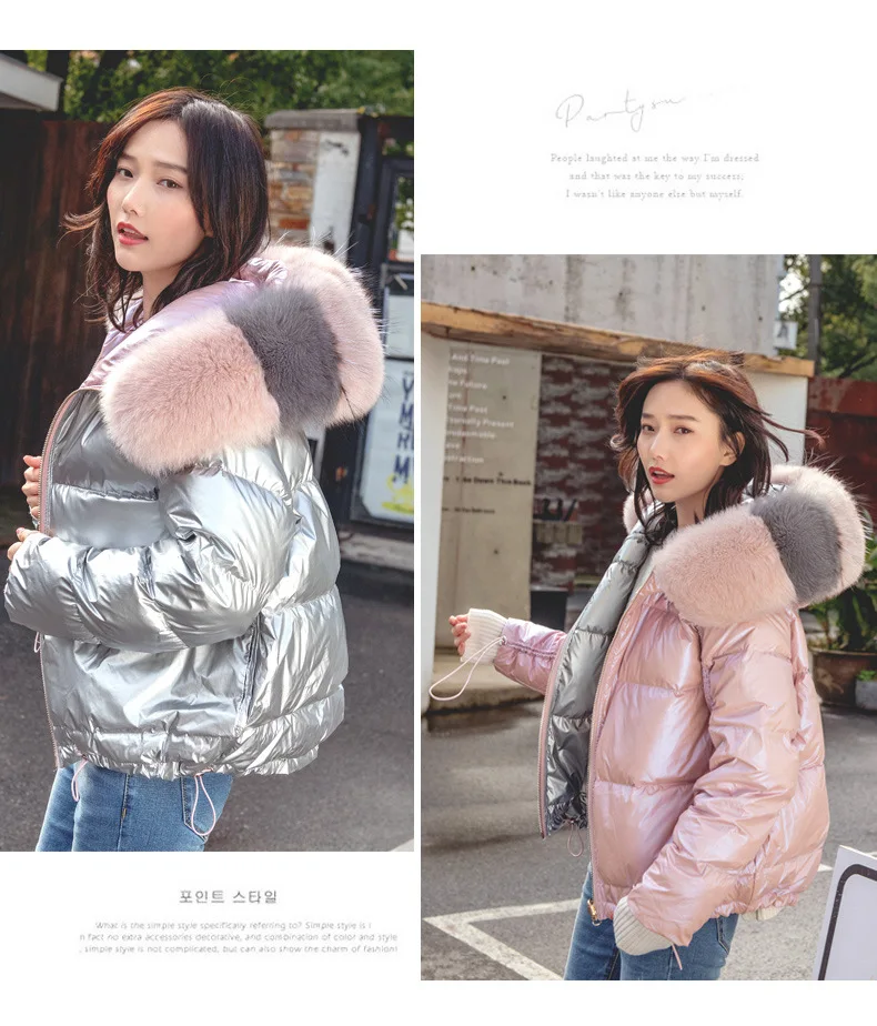 Big Aritificial Fur Parkas Winter Jacket Women Gold Silver Double Side Coat Female Warm Jacket Oversize