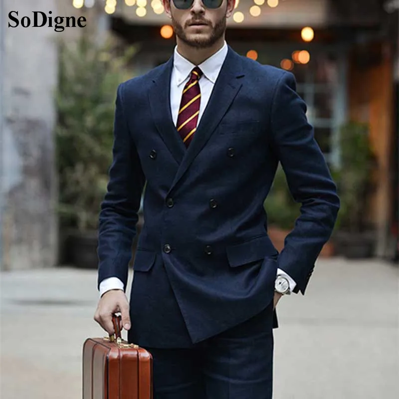 

Wedding Men's Suit Slim 2 Pieces Groom Tuxedo Double-breasted Men's Smoking Clothing Suit Jacket Summer Dress