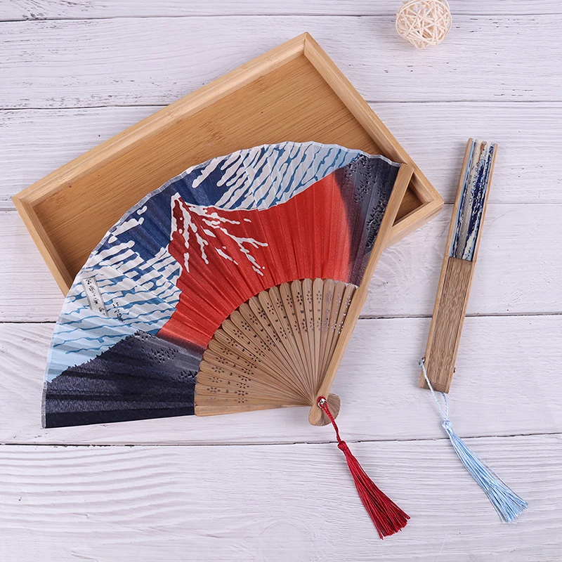 Silk Hand Fan Mount Fuji Kanagawa Waves Japanese Folding Fan Pocket Wedding Accessories Decoration Gift Event Supplies