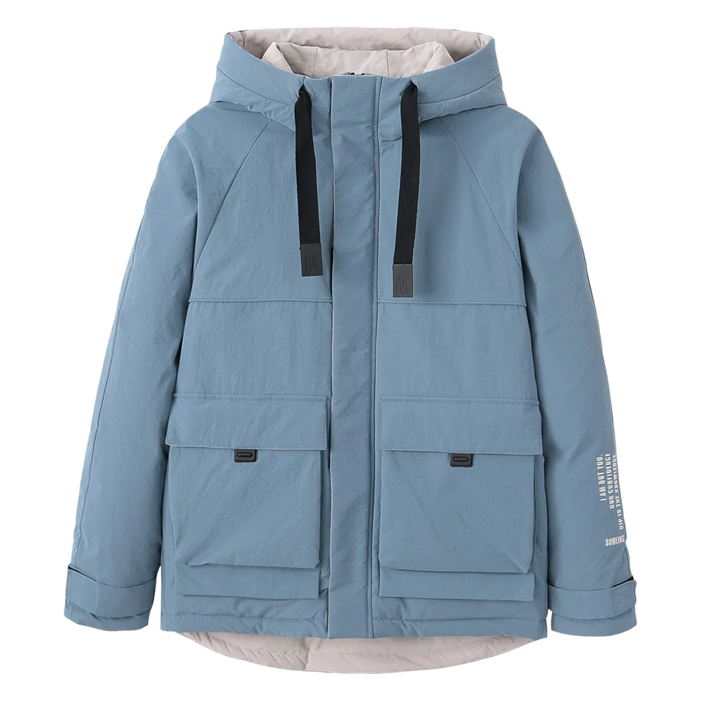 Enjeolon, брендовая мужская зимняя куртка, толстые хлопковые парки, куртка, пальто, белый утиный пух, с капюшоном, с карманами, верхняя одежда, мужская куртка на липучке, YR927 - Цвет: Blue