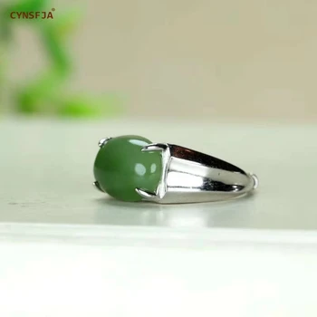 

CYNSFJA Real Certified Natural Hetian Jasper 925 Sterling Silver Men's Amulets Green Jade Gemstone Ring High Quality Best Gifts