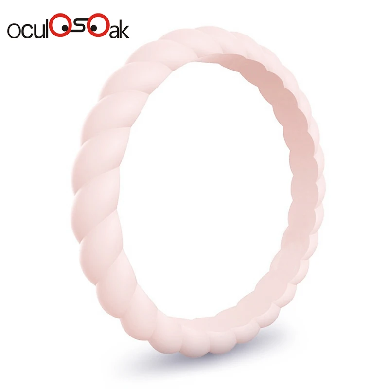 Light pink Hot Fashion 3mm Thin Braided Silicone Ring For Women Wedding Rings Sports Hypoallergenic Crossfit Flexible Rubber Finger Ring - Цвет основного камня: Light pink