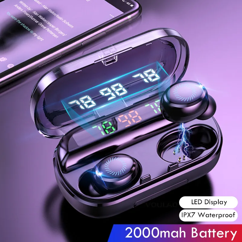 TWS Bluetooth 5 0 Earphones 2200mAh Charging Box Wireless Headphone 9D Stereo Sports Waterproof Earbuds Headsets With Microphone
