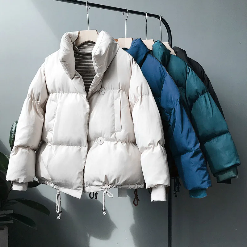 Зимняя утепленная женская куртка-парка с воротником-стойкой, Женское пальто с хлопковой подкладкой, повседневные женские дутые куртки с карманами