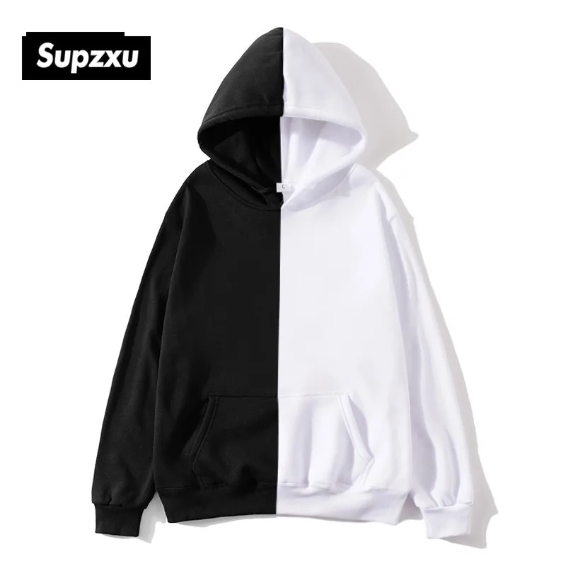 half black half white hoodie