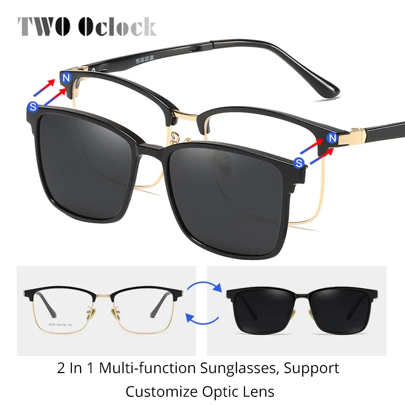 TWO Oclock Magnetic Sun Shade Car Polarized Sunglasses Women Men's Clip On Glasses Square Frames for Optical Lenses Z8039