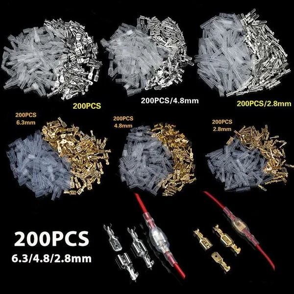 200 шт 2,8/4,8/6,4 мм Женский/Мужской Лопата клеммы провода соединители обжимные клеммы обжимные с прозрачными изоляционными рукавами