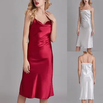 

2020 Women Sexy Satin Long Nightdress Retro photography Pajamas Bathrobes Simulation Silk Pajamas Home Sleepwear Nightwear