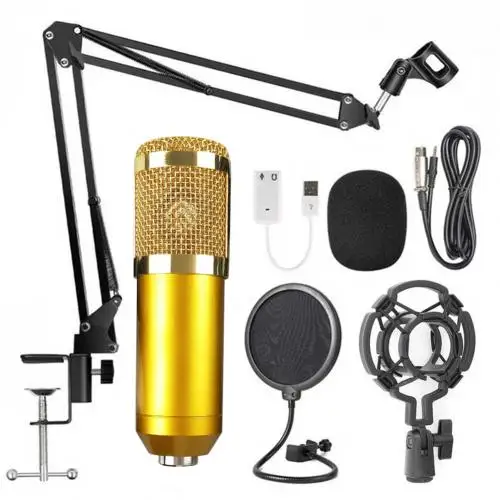 Bm 800 профессиональные регулируемые конденсаторные комплекты микрофона караоке микрофон комплект микрофон для компьютера студийной записи - Цвет: Golden
