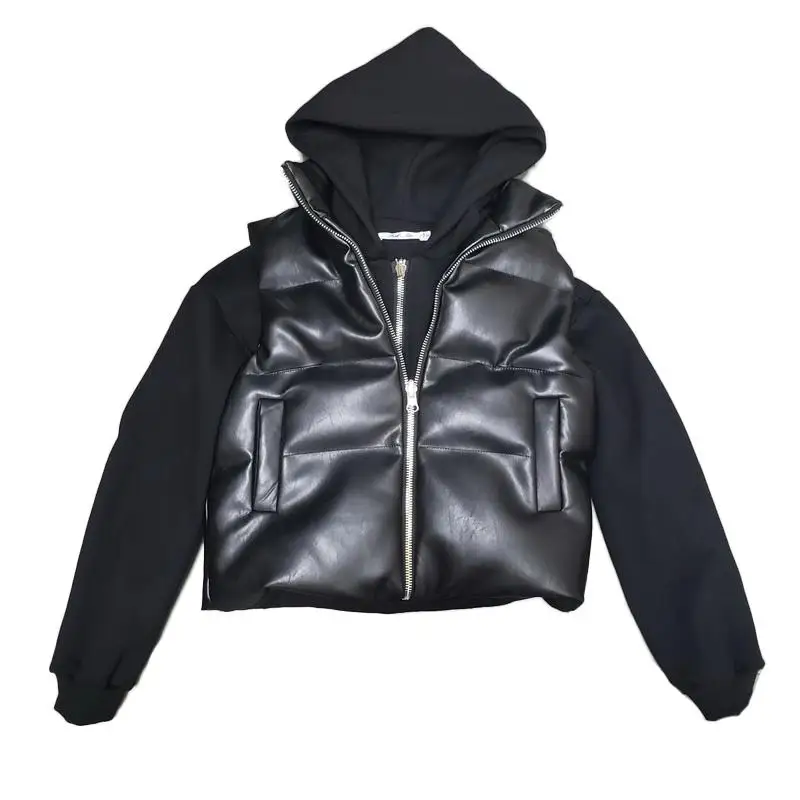 Getвесенняя Женская парка из двух частей в стиле пэчворк, черные женские зимние куртки, винтажные короткие черные пальто, новинка - Цвет: Black