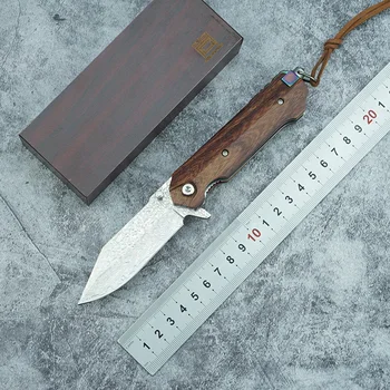 

LEMIFSHE Flipper folding knife VG10 Damascus blade ball bearing mahogany handle camping outdoor tactics survival EDC tools