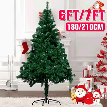 

6/7FT Christmas Tree Green Miniature Tree Artificial Decoration Full Tree with Solid Metal Stand for Home Party Decoration