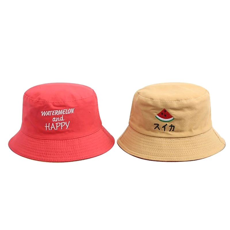 Double Sided Wear Fruit Embroidery Panama Bucket Hat Men Women Summer Bucket Cap Hip Hop Hat Fisherman Hat