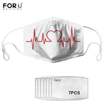 

FORUDESIGNS Love Heart Beat Printing Adults Face Mask with PM2.5 7PCS Filter Soft Breathable Anti-dust Mask 2020 Women Men Mask