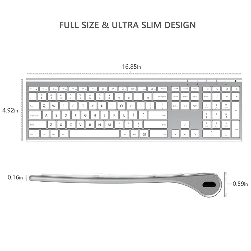 SeenDa 2.4G Ultra Slim Full Size Rechargeable Wireless Keyboard and Mouse Combo for Windows Laptop Notebook Russian/English