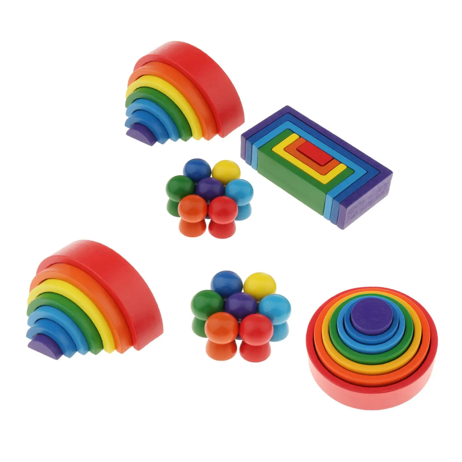 Kids Rainbow Color Wooden Building Stacker Bridge Blocks Match Shape Developmental Educational Toys Fun Creative Gift