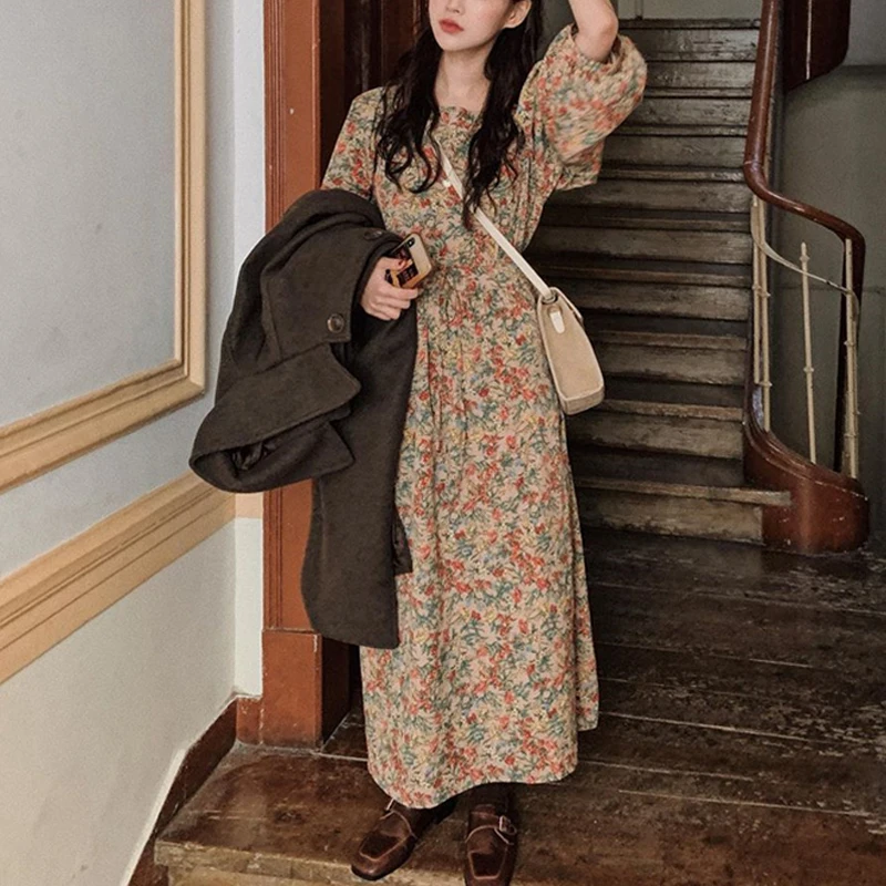 Женское богемное платье YAMDI винтажное макси с квадратным вырезом и пышными