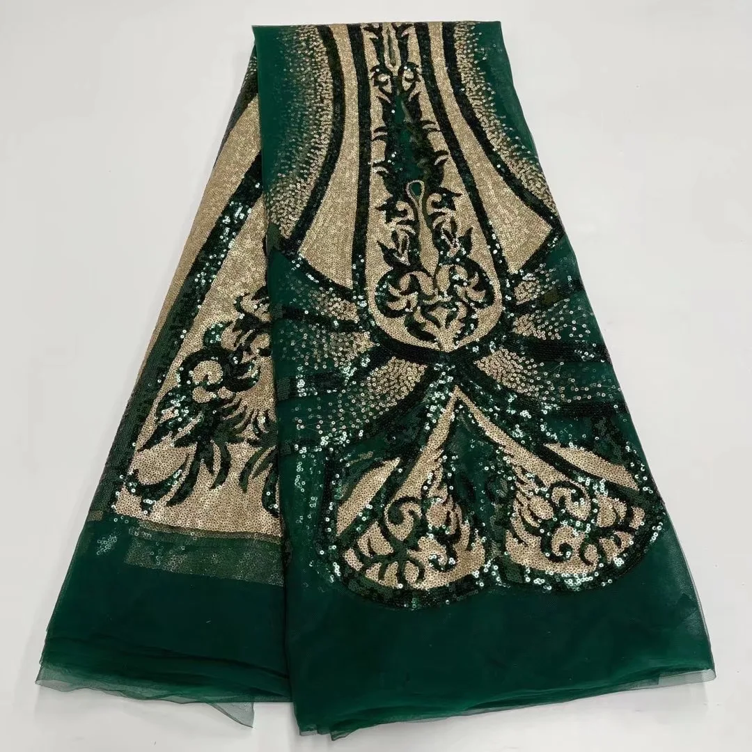 (5yards/pc) Newest green gold sequins French net lace embroidered African party for attractive dress 8 colors FJY397 | Дом и сад