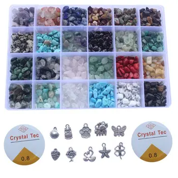 

24 Grids Irregular Crushed Gemstones Energy Healing Loose Beads Faux Crystal Chips with Strings Pendants DIY Bracelets