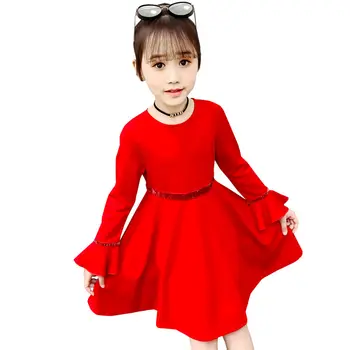

Fashion Spring Autumn Baby Red Dress For Girls Flare Long Sleeve Evening Girl Dress For Wedding Kids Girl Shiny Nylon Clothes