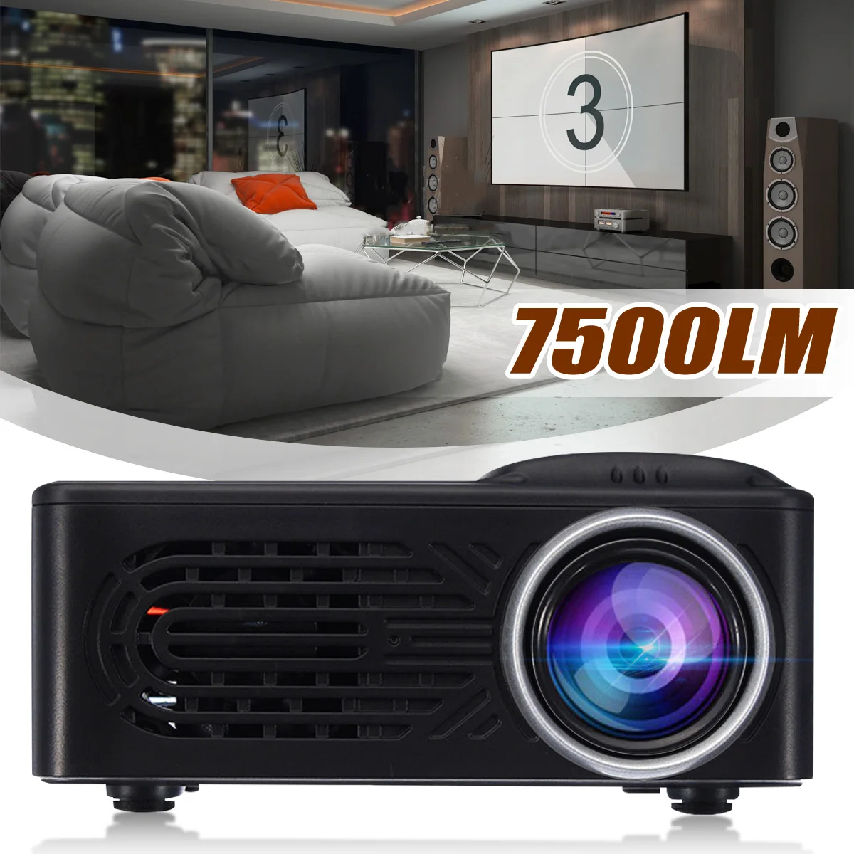 LEORY Newest 7500 Lumens 1080P HD LED Portable Projector 320x240 Resolution Multimedia Home Cinema  - 33049789108