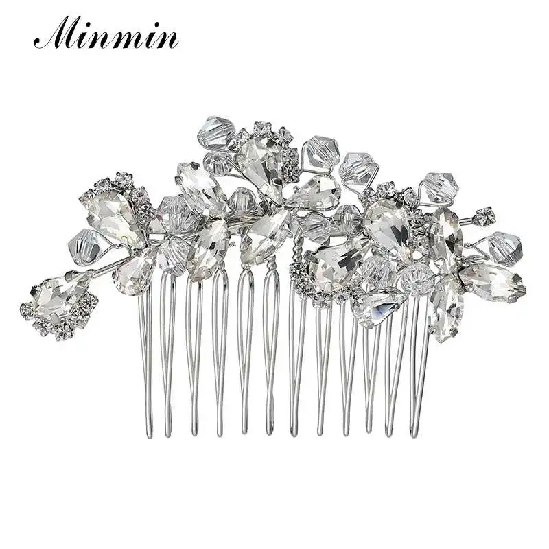 Silver Minmin милый лист форма Rosegold Кристалл Свадебные украшения для волос для женщин уникальные ручной работы со стразами Свадебные расчески для волос Роскошные с блестящими кристаллами аксессуары для волос вечер FS266 - Окраска металла: Silver