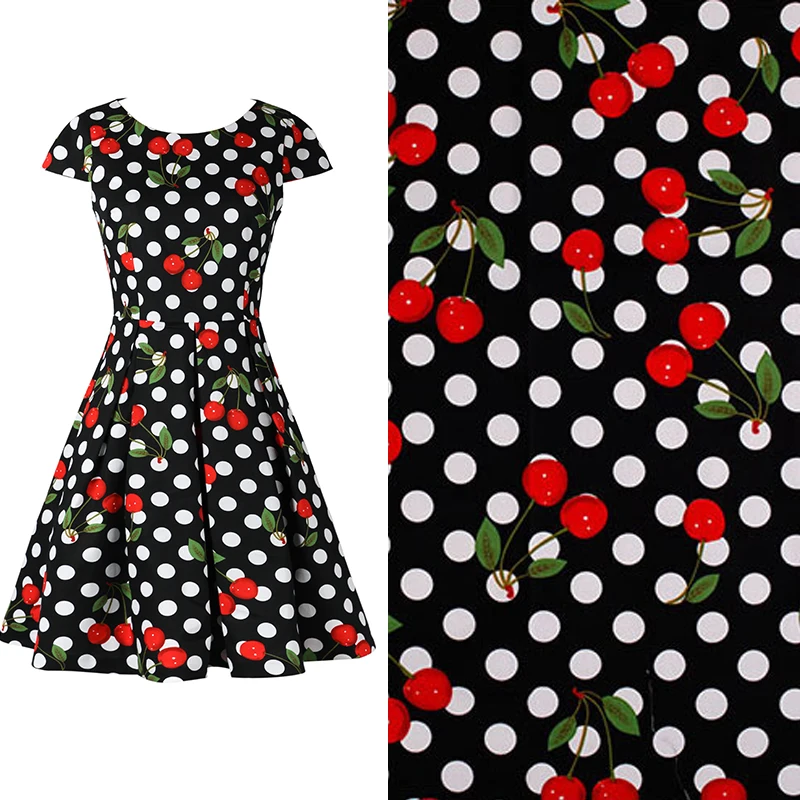 Handmade DIY Fabric Black / White Bottom Polka Dot Red Cherry Cotton Printing | Дом и сад
