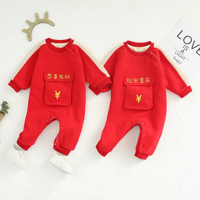 Boy& Girls Baby Rompers Winter Newborn Baby Jumpsuits New Baby New YEAR Clothes Kids Long Sleeve Romper 3m-12m