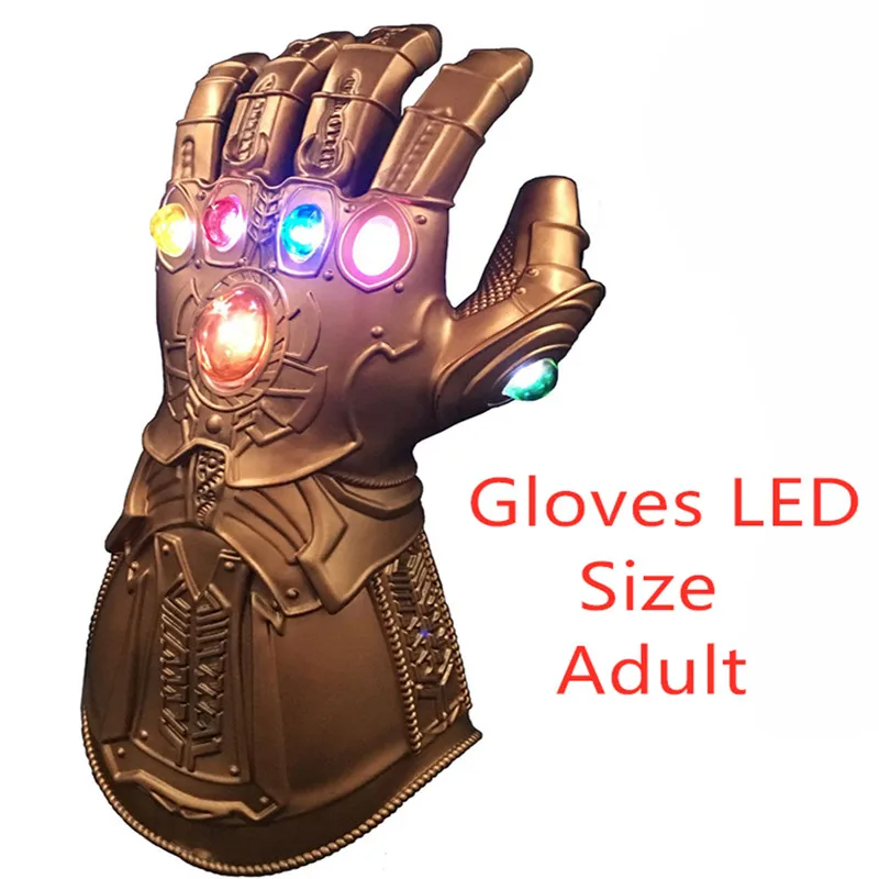 PVC LED adult size Светодиодный Бесконечность перчатку 4 завершающей Косплэй Arm латексные перчатки маска с героями комиксов Марвел, Железный человек супергероя танос - Цвет: PVC LED adult size