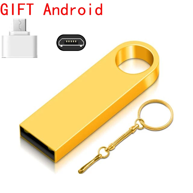 Gold Android Флэш-накопитель 32 Гб оперативной памяти, 16 Гб встроенной памяти, 8 ГБ 64 Гб 128 высокое Скорость Водонепроницаемый USB флэш-накопитель 8 16 32 64 128 ГБ cle USB флеш-накопитель флэш-памяти - Цвет: Gold Android